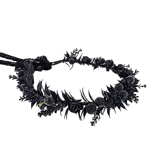 MOSTORY Schwarze Blumenkrone - Verstellbare Gothic Blume Kopfschmuck Dunkle Fee Kreis Kranz Stirnband Mittelalter Dekorationen für Halloween Cosplay Karneval Renaissance Karneval von MOSTORY