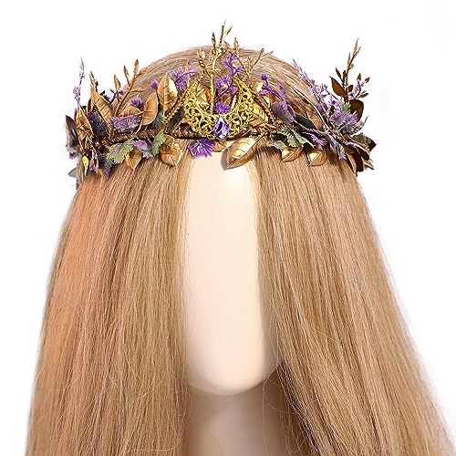 MOSTORY Renaissance Braut Fee Krone - Handgemachte Elfe Kopfbedeckung Mittelalter Strass Stirnband Hochzeit Erwachsene Cosplay Kostüm Haarschmuck mit Blatt und Blume Karneval Foto Requisiten von MOSTORY