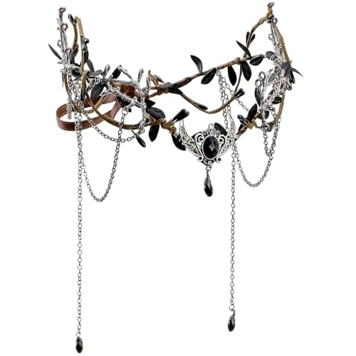 MOSTORY Schwarze Elfenkrone für Damen - Wikingerkreis mit Quaste, dunkles Feenkostüm für Renaissance, Mittelalter Elfen Kopfschmuck für Renfaire, Cosplay, Fotoshooting, Fantasie, ästhetisch MOSTORY Schwarze Elfenkrone für Damen - Wikingerkreis mit Quaste, dunkles Feenkostüm für Renaissance, Mittelalter Elfen Kopfschmuck für Renfaire, Cosplay, Fotoshooting, Fantasie, ästhetisch von MOSTORY