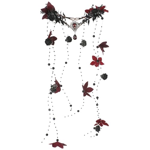 MOSTORY Schwarzer Feenblumen-Kopfschmuck, Gothic-Blumen-Kopfschmuck für Hexe, Oufit, dunkle Elfenkrone, Blumenkreis für Halloween, Zubehör, Damen, Renaissance-Feen-Kostüm, Cosplay von MOSTORY