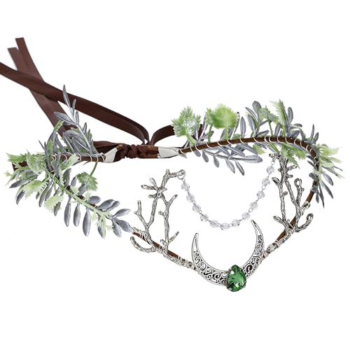 MOSTORY Silberner Mond, florale Elfenkrone für Renaissance, Cosplay, Waldfee, Kopfschmuck für Renfaire, Halloween-Party MOSTORY Silberner Mond, florale Elfenkrone für Renaissance, Cosplay, Waldfee, Kopfschmuck für Renfaire, Halloween-Party von MOSTORY