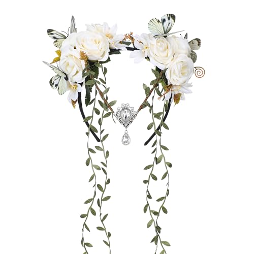 MOSTORY Weiße Feen-Blumenkrone für Frauen, Blumenranke, Feen-Stirnband mit Schmetterling, für Renfaire, Cosplay, weiße Hochzeit MOSTORY Weiße Feen-Blumenkrone für Frauen, Blumenranke, Feen-Stirnband mit Schmetterling, für Renfaire, Cosplay, weiße Hochzeit von MOSTORY