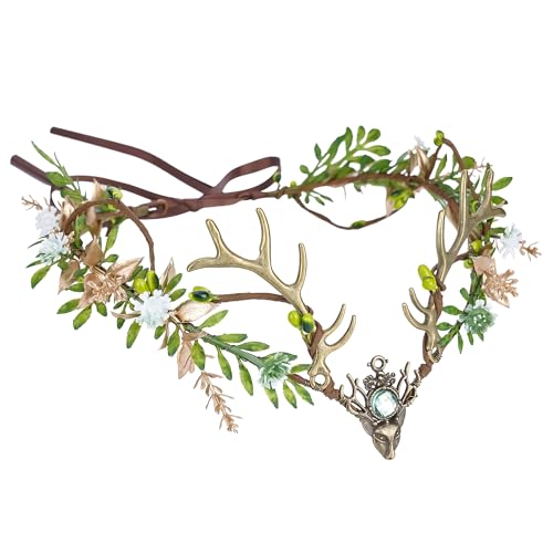 MOSTORY Woodland Fairy Geweih-Krone für Damen, Feenkrone, Blume, Kopfschmuck für Renaissance, Halloween, Cosplay MOSTORY Woodland Fairy Geweih-Krone für Damen, Feenkrone, Blume, Kopfschmuck für Renaissance, Halloween, Cosplay von MOSTORY