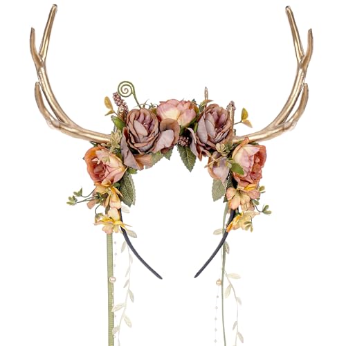 MOSTORY Woodland Flower Antlers Stirnband - Fee Rentier Kopfschmuck mit Reben für Wald Renaissance Kostüm Damen, Floral Hirsch Geweih Stirnband für Renfaire Zubehör Cosplay Halloween MOSTORY Woodland Flower Antlers Stirnband - Fee Rentier Kopfschmuck mit Reben für Wald Renaissance Kostüm Damen, Floral Hirsch Geweih Stirnband für Renfaire Zubehör Cosplay Halloween von MOSTORY