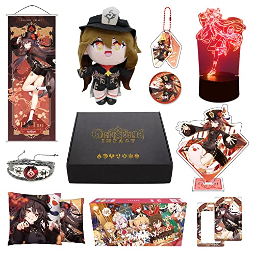 349Pcs Genshin Impact Box Hu Tao Merch Set mit 12 Arten von Genshin Merch, Plüschpuppen, Poster und Nachtlicht, Geschenke Sammlerstücke für Fans (Hu Tao) von MOTAO