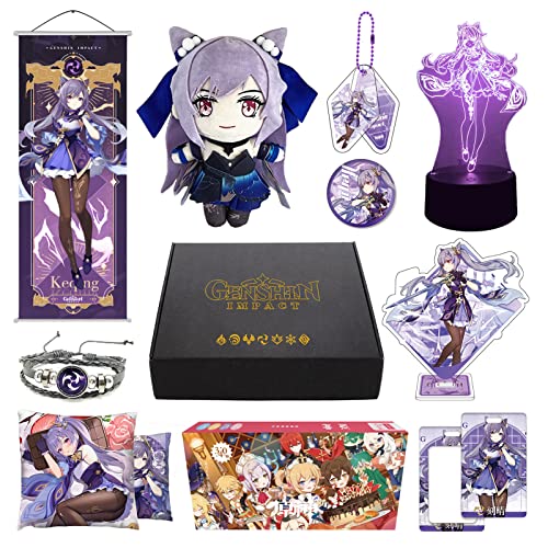 349Pcs Genshin Impact Box Keqing Merch Set mit 12 Arten von Genshin Merch, Plüschpuppen, Poster und Nachtlicht, Geschenke Sammlerstücke für Fans (Keqing) von MOTAO