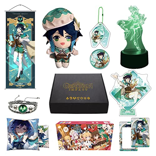 349Pcs Genshin Impact Box Venti Merch Set mit 12 Arten von Genshin Merch, Plüschpuppen, Poster und Nachtlicht, Geschenke Sammlerstücke für Fans (Venti) von MOTAO