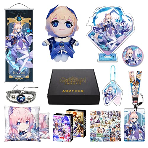 Genshin Impact Merch Box inkl. 11 Geschenk, Alle 5 Stars Charaktere Plush Poster Stand Figur Geschenkbox Set, Sammlung für Traveller Fans (Kokomi) von MOTAO