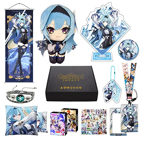 MOTAO Genshin Impact Box EULA Merch Set - Plüschpuppe, Poster, Kissenbezug, Standfigur, Armband, Abzeichen, Schlüsselanhänger, Kartenhalter, 30 Lomo Karten, 50 Aufkleber (EULA) von MOTAO