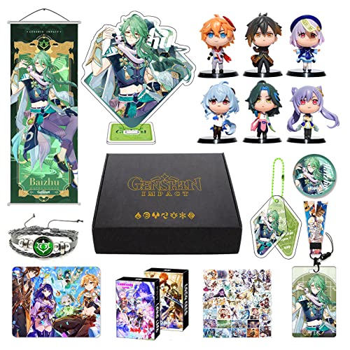 MOTAO Genshin Impact Box Merch Set inkl 11 Geschenk, Alle 5 Stars Charaktere Geschenkbox Set Geschenk Sammlung für Traveller Fans (Baizhu) von MOTAO