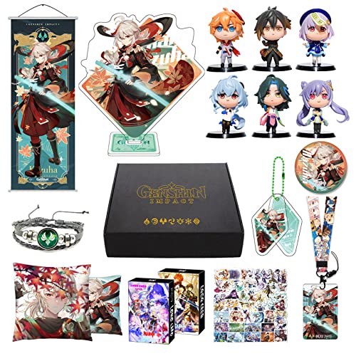 MOTAO Genshin Impact Box Merch Set inkl 11 Geschenk, Alle 5 Stars Charaktere Geschenkbox Set Geschenk Sammlung für Traveller Fans (Kazuha) von MOTAO