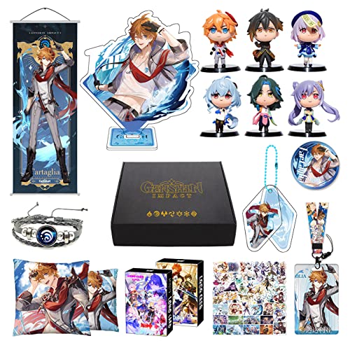 MOTAO Genshin Impact Box Merch Set inkl 11 Geschenk, Alle 5 Stars Charaktere Geschenkbox Set Geschenk Sammlung für Traveller Fans (Tartaglia) von MOTAO