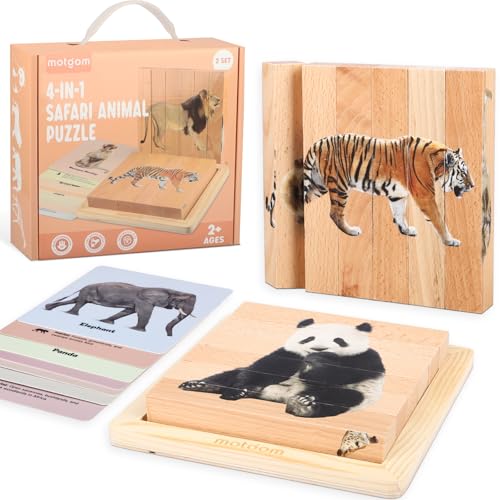 MOTGOM Safari Animal Wooden Chunky Puzzles for Toddlers von MOTGOM