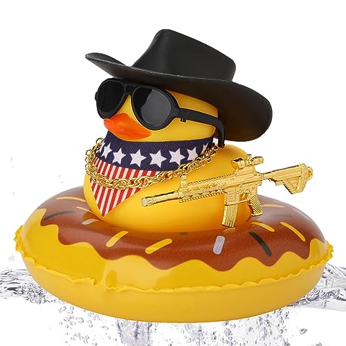 MOTHAF Auto Ente Armaturenbrett Auto Ente Ornament Zubehör Gelbe Gummiente mit Sonnenhut Schwimmen Halskette Sonnenbrille Ornament für Wohnzimmer Pool Party Armaturenbrett von MOTHAF