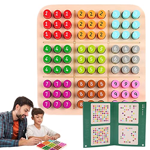MOTHAF Sudoku-Rätsel aus Holz | Buntes interaktives Puzzlebrett aus Holz | Mathe-Rätsel und Desktop-Spiele für Kinder ab 3 Jahren, Lernspielzeug mit 81 Zahlen von MOTHAF