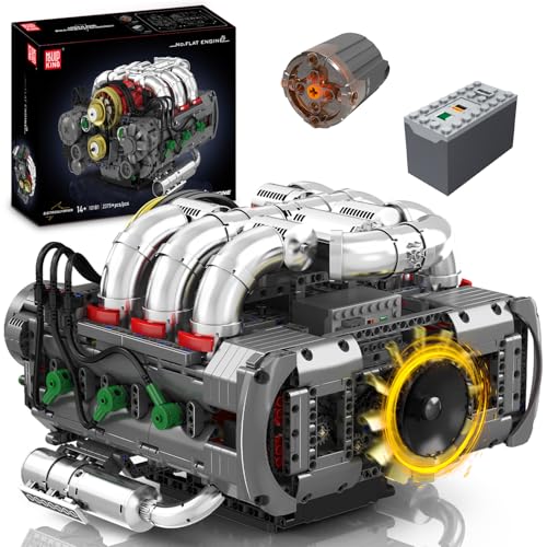 Mould King 10181 Technik Boxermotor Blockbausatz, 6-Zylinder Flat Motor Bausatz Auto Klemmbausteine Technik Modell Enthält Motor und Batteriekasten als Spielzeug/Geschenk/Sammlerstücke (2375 Teile) von Mould King