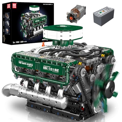 MOULD KING 10182 Technik V8 Motor Klemmbausteine Bausatz Kit, 2250 Stück Twin-Turbo Engine Bausteine Spielzeug Modell, Klemmbausteine Funktionsmodell für Engine Fans Sammlerstücke von MOULD KING