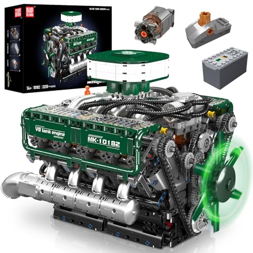 MOULD KING 10182 Technik V8 Motor Klemmbausteine Bausatz Kit, 2250 Stück Twin-Turbo Engine Bausteine Spielzeug Modell, Klemmbausteine Funktionsmodell für Engine Fans Sammlerstücke von MOULD KING