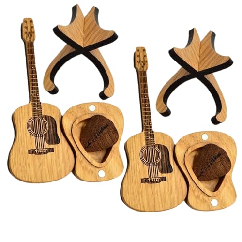 2 Stück Gitarren-Pick-Vitrine mit 3 Stück Gitarren-Picks, Buchenholz, Akustikgitarren-Pick-Box mit Ständer, 11,9 x 5,1 cm, kleiner Gitarren-Pick-Koffer, Musikgeschenk für Gitarristen, Gitarren-Pick-Ko von MOUNTTU