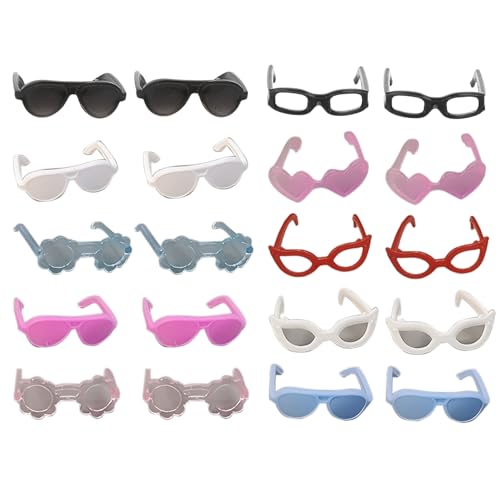 20 Paar Puppenbrille Plastikpuppe Sonnenbrille mit 10 Styles klassisch klassisch retro winzige Sonnenbrille Eyewear Mini Sonnenbrille für Handwerk Puppen Haustiere Kostüm Cosplay Foto Requisiten von MOUNTTU