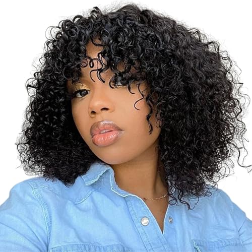 Afro-Perücke, kurze lockige Bob-Perücke mit Pony, Afro-Perücken für schwarze Frauen, hitzebeständige Faser-Perücken, lockige Afro-Perücke, Afro-Haar, Disco-Perücke, Afro-Perücken für schwarze Frauen von MOUNTTU