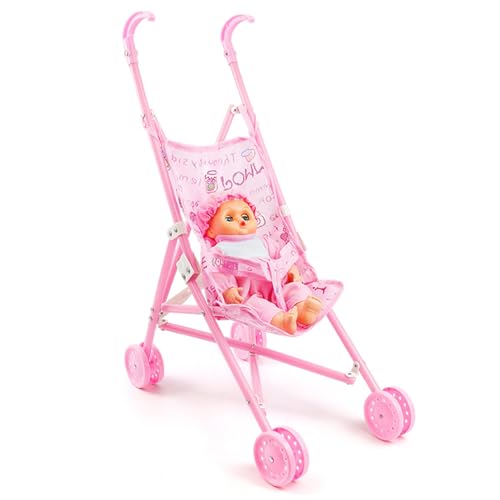 Babypuppe mit Kinderwagen 2pcs Set Faltbare realistische Babypuppenwagen weiche hautfreundliche Puppen-Kinderwagen-Kinderwagen-Kinderwagen-Spielzeug für interaktive Spiele des Rollenspiels von MOUNTTU