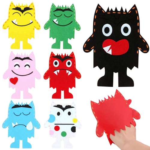 MOUNTTU Farbmonster Handpuppen, 7pcs emotionale Traurigkeit Plüsch Fingerpuppen, Nicht gewebte Stoffmonsterpuppen, DIY Early Learning Sockenpuppen für Geburtstagsfeier so tun Partyzubehör zu von MOUNTTU