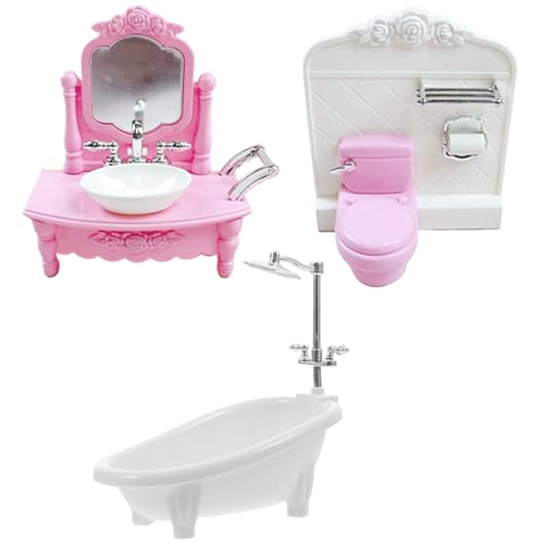 MOUNTTU 3pcs/Set Dollhouse Möbelset, einschließlich Puppenhaus -Toilette, Badewanne, realistische Miniaturmöbel Plastik DIY Dekoratives Puppenhaus Badezimmer Set für das Spielenspiel von MOUNTTU