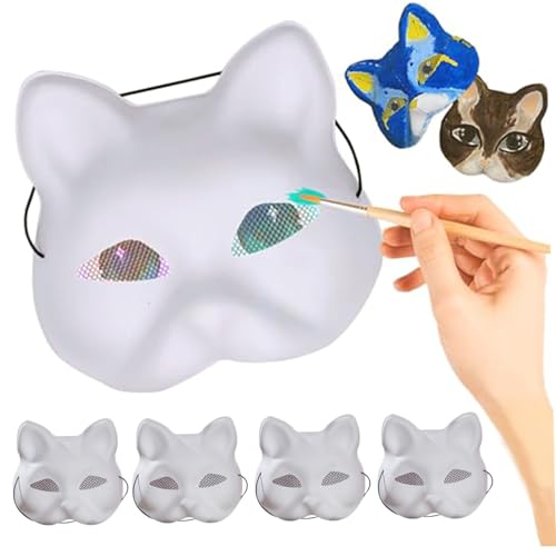 MOUNTTU 5pcs Katzenmaske mit Augennetz zum Malen, 7x7x3 -Zoll -Therian -Maske mit elastischer Gurt Pelzige Maske DIY -Kostüm -Requisiten für Cosplay -Party Halloween von MOUNTTU