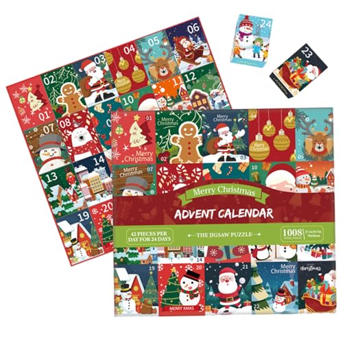 MOUNTTU Adventskalender 2024 Jigsaw Santa Puzzle 1008 Stücke 24 Kisten mit Weihnachtsfächern Countdown -Kalender -Rätsel für Erwachsene, Kinder Jungen Mädchen Countdown bis Weihnachten von MOUNTTU