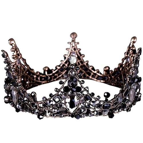 MOUNTTU Barock schwarzer Brautkristall Tiara Gothic Hochzeit Kopfstück Vintage Queen Hair Accessoires für Frauen und Mädchen (Typ 3) von MOUNTTU