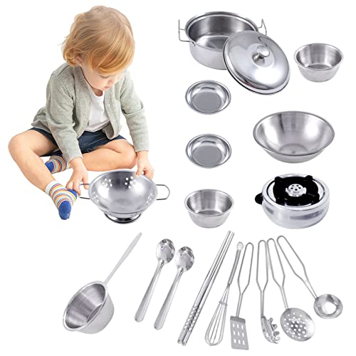 MOUNTTU Edelstahl Kids Kitchen Toys Miniatur Cookware Playset Küche tun Spiel für Kinder 18pcs von MOUNTTU