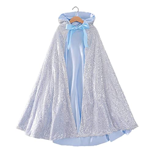 MOUNTTU Prinzessin Cape für 8-13 Jahre alte kleine Mädchen 35,43 Zoll Cosplay ELSA Cape Blue Prinzessin Cloaks Weihnachten Halloween Custome Party Accessoires von MOUNTTU