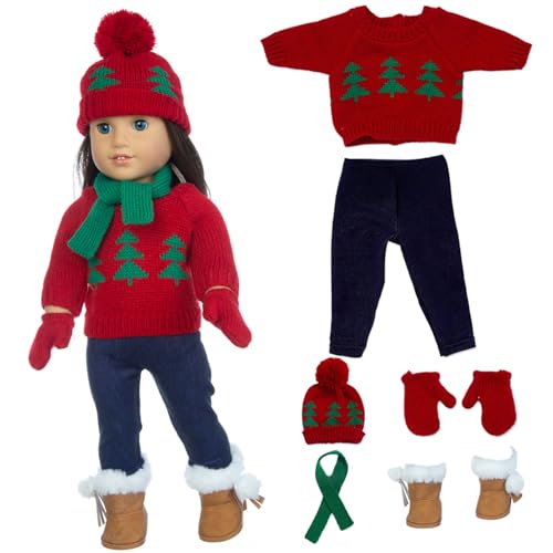 MOUNTTU Puppenkleidung Set, Weihnachtspullover Puppenkleidung für 18 Zoll Puppen, süße Puppenkleidung und Accessoires, Kinder Weihnachtsferien, Keine Puppe, Weihnachtsbaum von MOUNTTU