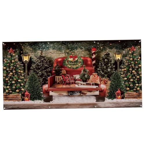 MOUNTTU Weihnachtsgaragentür Banner 16x7 ft Große Garagentor -Abdeckung Red Truck Weihnachtsbaum -Garagentor -Dekorationen Polyester Hängende Kulissen Weihnachtsbanner für Außenfeiertagswand von MOUNTTU