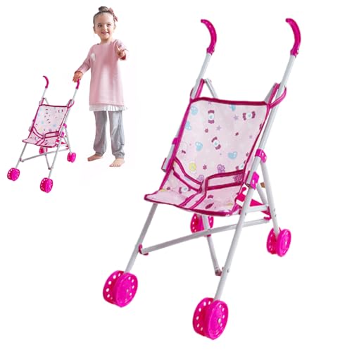 Puppenwagen-Cartoon-Muster Babypuppenstärker Kinderwagen Klappbares Puppenwagen mit T-förmiger Sicherheitsgürtel & Push-Griff abnehmbar waschbarer Babypuppenwagen für Mädchen, so, dass sie spiel von MOUNTTU