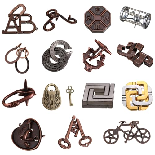 Twin Key Lock -Puzzle, 15pcs klassisches Metall -Lock -Puzzle, traditionelle Hirnteaser -Rätsel für Puzzlespiele, Entsperren von Verriegelungs -Hirnteaser -Spielzeuggeschenken für Erwachsen von MOUNTTU