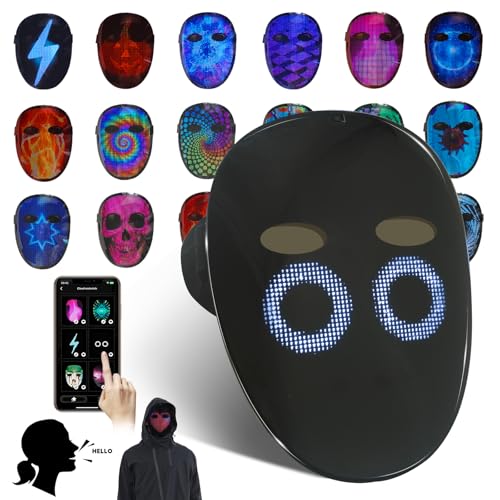 MOYACA Led Maske mit Spracherkennung Gestenerkennung, leuchtende Maske mit programmierbarer App, leuchtende Maske für Halloween, Weihnachten, Kostümparty von MOYACA