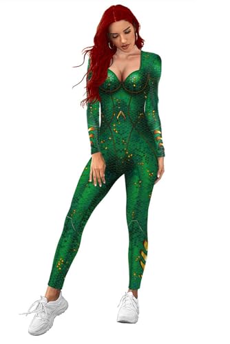 MOYGOR the Lost Kingdom Mera Zentai Jumpsuit Damen Overall Cosplay Kostüm Halloween Karneval Party Merch XL von MOYGOR