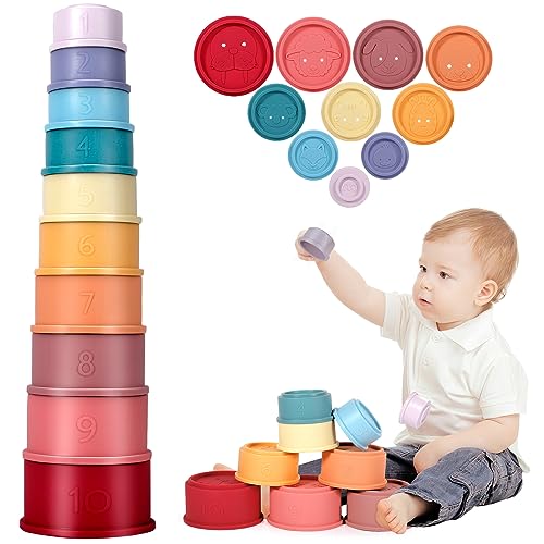 MOYKSRR Montessori Spielzeug, 10 Stück Stapelbecher, Kinder Stapelturm, Sandspielzeug Becher, Motorikspielzeug， Lernspielzeug Geschenk, Stapelbecher Spielzeug für 6 + Monate Jungen & Mädchen von MOYKSRR