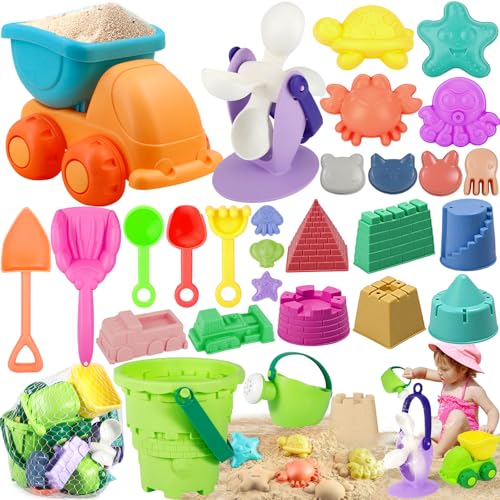 MOYKSRR Strand Sandspielzeug Set, 28 Stück Strandspielzeug für Kinder, Kinder Sandspielzeug mit Sand Form,Sand Schaufel,Rake, Strandbuggy, Sandkasten Spielzeug Set für 1 2 3 4 5 6Jahre Mädchen Junge von MOYKSRR