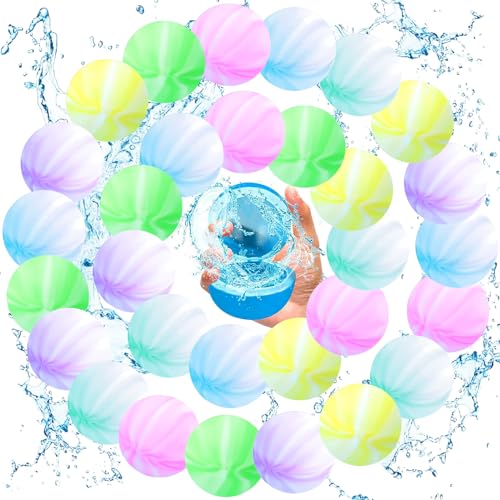 MOYKSRR Wiederverwendbare Wasserballons, 30 Stück Silikon Wasserbombe, Schnell Befüllbare Weiche Wasserbomben, Pool Spielzeug, Strandspielzeug,Wasserbomben aus Silikon (01) von MOYKSRR