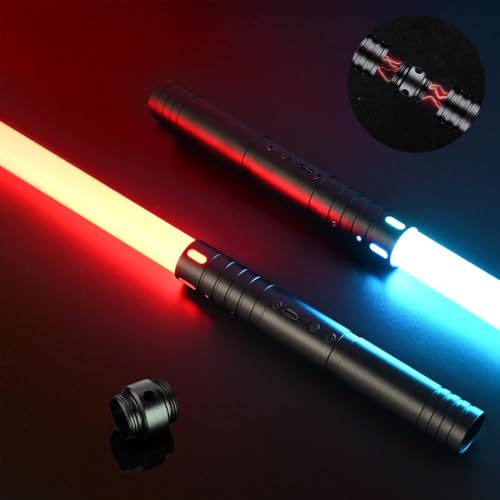 MOZC Laserschwert Kinder, 2-in-1 Lichtschwert mit 15 Farben, Duell Lightsaber für 4 Modi und Sounds, USB-C Lade Lichtschwert Kinder, Laser Schwert für Kinder und Erwachsene(Schwarz) von MOZC