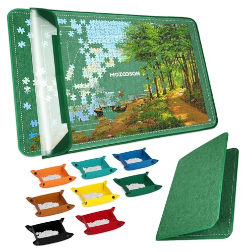 MOZOOSON Faltbares Puzzlebrett, Puzzlematte 2000 Teile mit Abdeckung, Puzzle-Aufbewahrung 41.3x31.5in Jigsaw Puzzle Zubehör für Verschieben und Speichern (8 Puzzle Sorting Trays & 1 Clear Cover) von MOZOOSON