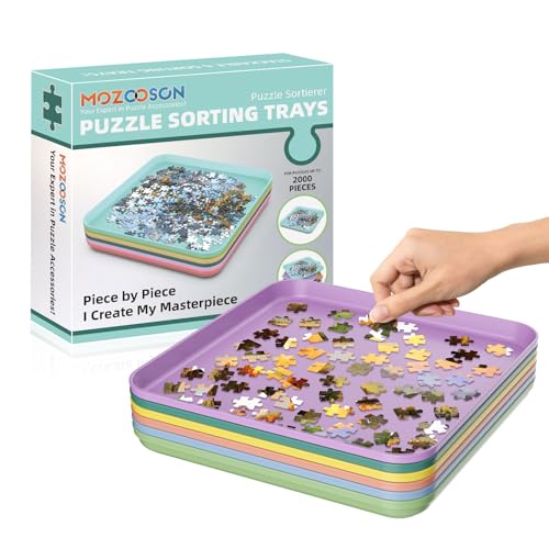 MOZOOSON Puzzle Sortierschalen Trays, 6 Pack Puzzle Sorter Zubehör Stapelbar für 500/1000 / 2000 Stück, Trays Geschenk für Puzzle-Liebhaber für Organisation Puzzles von MOZOOSON