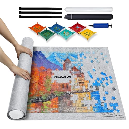 MOZOOSON Puzzlematte für Puzzle mit bis zu 2000 1500 1000 Teile, Puzzle Matte, Puzzleunterlage Puzzlerolle für Erwachsene Kinder, Puzzle Aufbewahrung, Puzzle Roll Mat mit 6 Puzzle Sortierer von MOZOOSON