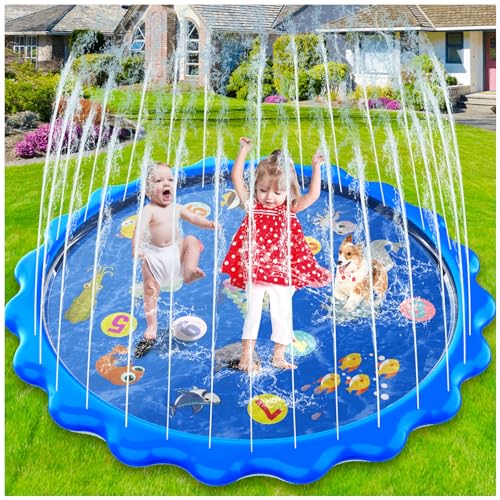 MOZOOSON Wasserspielzeug Kinder Splash Pad, 170CM Garten Sprinkler Wasserspiele Wassersprinkler Planschbecken Spielzeug Pool für Kinder Hunde Outdoor,Anti-Rutsch,Einstellbare Wasserhöhe von MOZOOSON