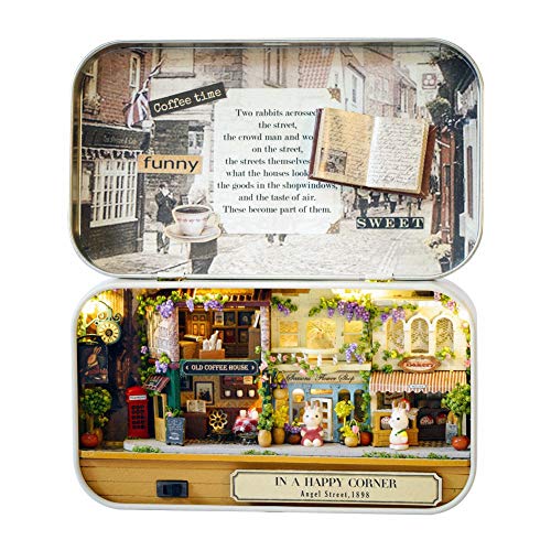 MOZUO DIY Miniatur Vintage handgemachte dekorative Box mit kleinem Notizbuch, geeignet für Freizeitaktivitäten zu Hause (Happy Street Corner) von MOZUO