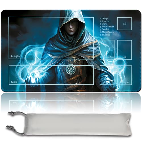 Brettspiel MTG Playmat + Freie wasserdichte Tasche, Genähte Kanten,Card Enthusiasten TCG Playmat Mouse Pad MTG Spielmatten Mit Zonen (Original Playmat) (with Zone,Jace) von MPLR BOARD GAME