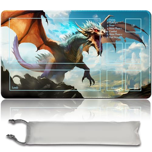 Brettspiel MTG Playmat + Freie wasserdichte Tasche, Genähte Kanten,Card Enthusiasten TCG Playmat Mouse Pad MTG Spielmatten Mit Zonen (Original Playmat) (with Zone,Nicol Bolas, The Ravager) von MPLR BOARD GAME